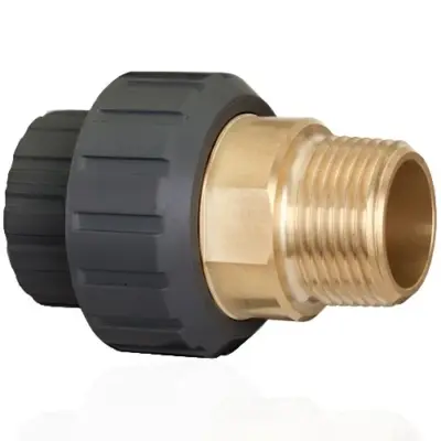 Durapipe UPVC/ABS x Brass, Plastic solvent weld x BSP male threaded composite union