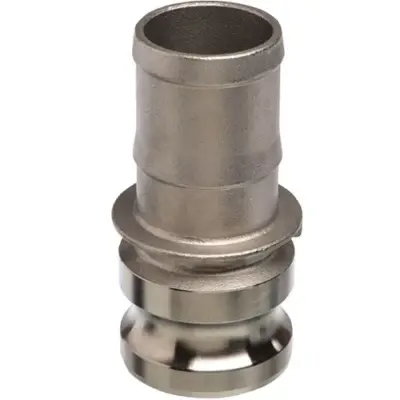 Ecocam Stainless steel 316 part E male camlock with hosetail or hose connector.