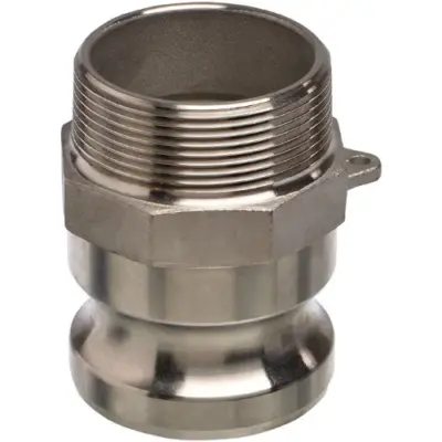 Ecocam Stainless steel 316 part F male camlock with male BSP threaded outlet.