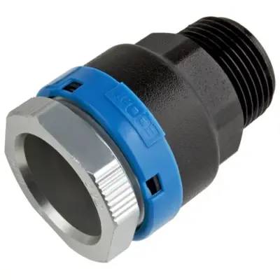 EQOair aluminium push fit x BSP male threaded straight adapter for compressed air. NBR seal, SS304 clamp rings and PN16 rated.