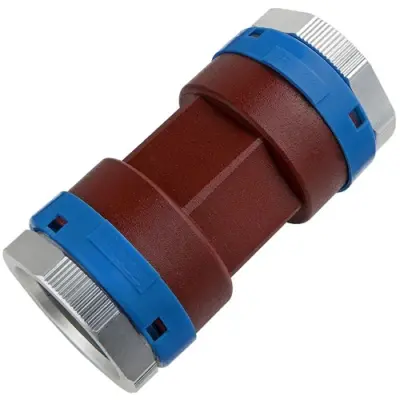 EQOair aluminium push fit sliding coupling for compressed air. NBR seal, SS304 clamp rings and PN16 rated.