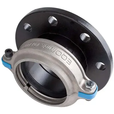 EQOair aluminium push fit x PN16 flange adapter for compressed air. NBR seal, SS304 clamp rings and PN16 rated.
