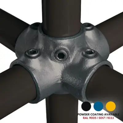 FastClamp C24 Galvanised 4 way cross with central though tube for handrails.
