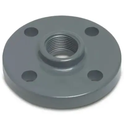 FF01 UPVC Plastic full faced PN10/PN16 flange with BSP threaded connection. Conforms to BS 4346-1 and BS EN 1092-1