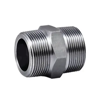 Galvanised forged carbon steel equal hexagon nipple, BSPT or NPT male threads. 3000lb rated, conforms to ASME B16.11 and BS 3799