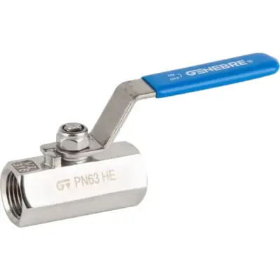 Genebre Art2001 Stainless steel reduced bore monoblock ball valve with female BSPT threaded ends. PTFE Seats, PN63 rated.