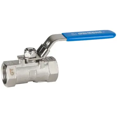 Genebre Art2004 Stainless steel monoblock ball valve, BSPT threaded, PTFE seats and PN63 rated. Locking lever.
