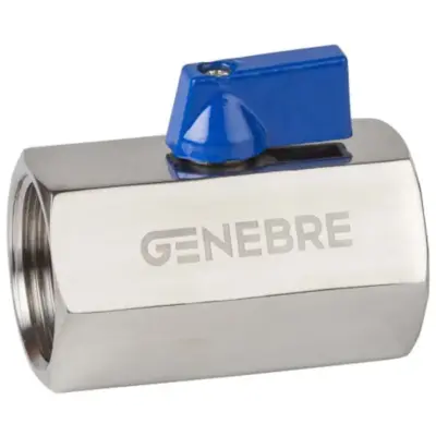 Genebre Art2006 Stainless steel reduced bore 1-piece ball valve with female BSP threads, PN63 rated. Tee/thumb handle operated.