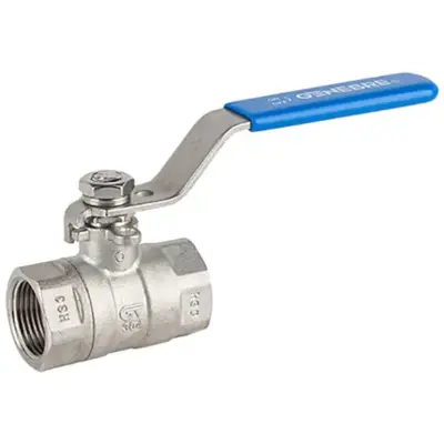 Genebre Art2011 Stainless steel full bore ball valve with female BSPP threads. PN40 rated, manual locking lever operated.