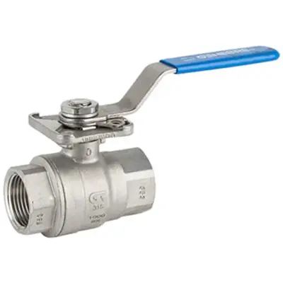 Genebre Art2015 Stainless steel full bore ball valve with ISO 5211 direct mount. PN63 rated with BSPP threaded ends.
