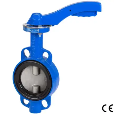 Genebre Art2109B Cast iron wafer butterfly valve with stainless steel disc and NBR seat. CE Marked, PN16 rated. For PN10/16 or ANSI-150 flanges.