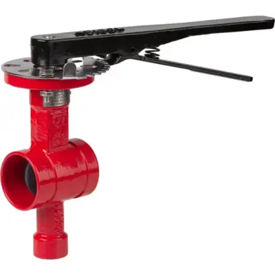 Genebre Art2120 Ductile iron butterfly valve to API 609 with grooved ends. PN20 pressure rated, EPDM coated disc, lever operated.