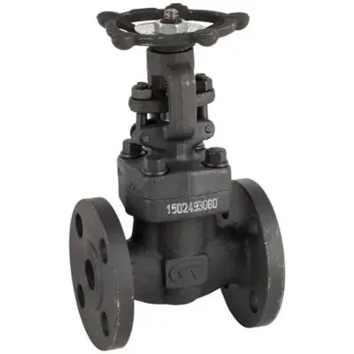 Genebre Art2232A Forged carbon steel gate valve with ANSI-150 flanged ends. Handwheel operated, stainless steel wedge. 16 bar rating.
