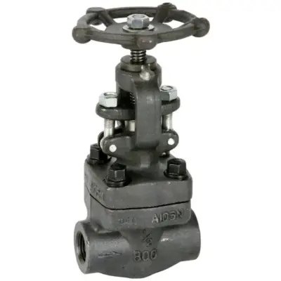 Genebre Art2233N Forged carbon steel globe valve with female NPT taper threaded ends. PN140 rated with manual handwheel operation.