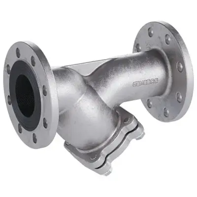 Genebre Art2459A Ductile iron Y-Strainer with ANSI-150 flanged ends. Stainless steel 304 filter mesh, PN17 rated. SS304 + graphite body gasket.
