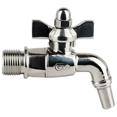 Genebre Art2918 Hygienic stainless steel 316 barrel ball valve, reduced bore with male BSPP threaded inlet. PTFE ball seats, PN16 rated.