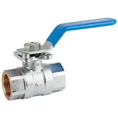 Genebre Art3023 Full bore 2-piece direct mount brass ball valve with PN40 pressure rating, female BSPP threads and PTFE ball seats.