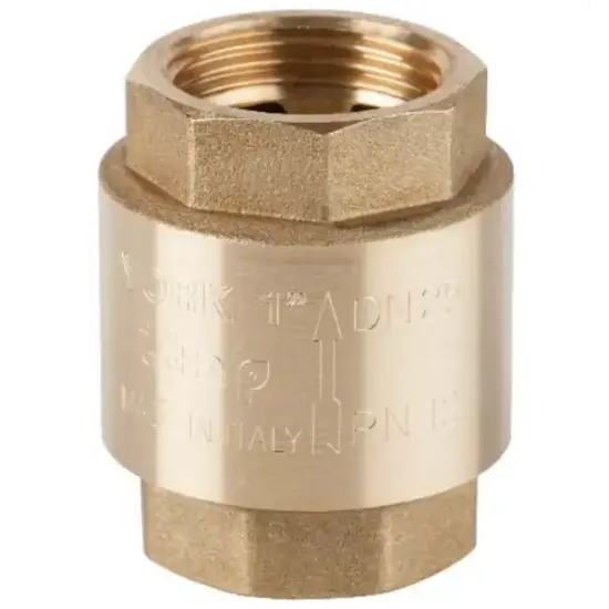 Genebre Art3120 York brass spring check valve with female BSP threaded ends, Stainless steel 302 spring and NBR seat. Up to PN12 rated.