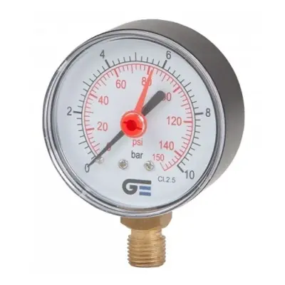 Genebre Art3825 63mm Black ABS Plastic Dry Pressure Gauge, Brass Bottom Entry
