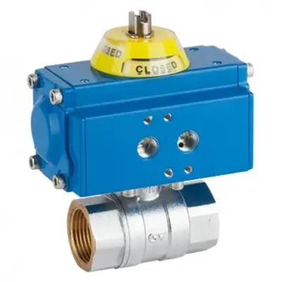 Genebre Art5029 BSP Threaded brass 2-piece ball valve with GNP pneumatic actuator.