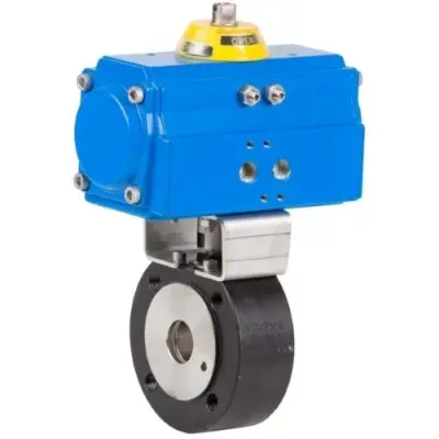 Genebre Art5105 Carbon steel PN16 wafer ball valve with GNP pneumatic actuator.