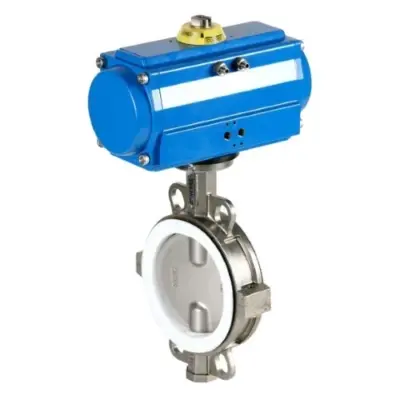 Genebre Art5114 Stainless steel wafer butterfly valve with GNP pneumatic actuator.