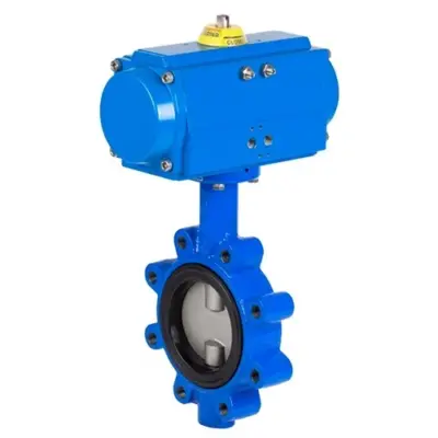 Genebre Art5508 Cast iron lugged and tapped butterfly valve with GNP pneumatic actuator.