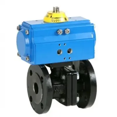 Genebre Art5525 PN16 flanged ductile cast iron ball valve with GNP pneumatic actuator.