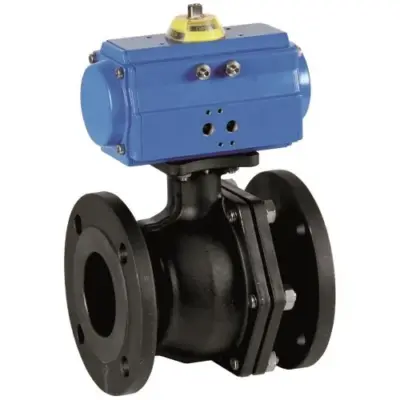 Genebre Art5526A ANSI-150 flanged carbon steel ball valve with GNP pneumatic actuator.
