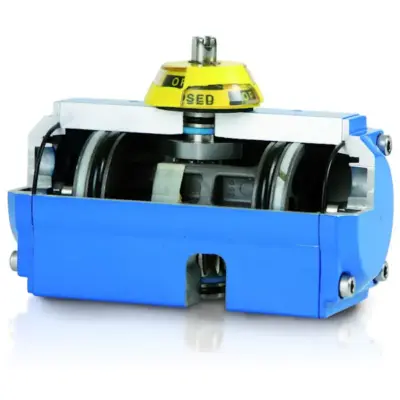 Genebre Art5800 Aluminium GNP rack & pinion pneumatic actuator. Available double acting or spring return, built in position indicator.