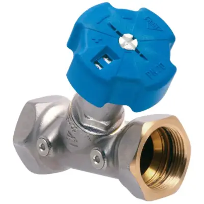 Genebre Art3073 Brass static balancing valve with a PN20 pressure rating and female BSPP threaded ends. Built-in G1/8" pressure test points.