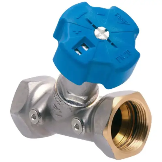 Genebre Art3073 Brass static balancing valve with a PN20 pressure rating and female BSPP threaded ends. Built-in G1/8" pressure test points.