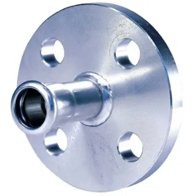 M-Press carbon steel industry M-profile press fit x PN16 flange adapter, FKM seal, PN16 rated.