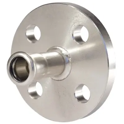 M-Press Stainless steel 316 steam M-profile press fit x PN16 flange adapter. PN7 Rated, FEPM Aflas Seal.