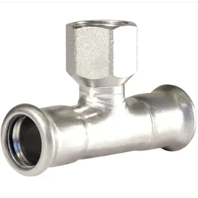 M-Press stainless steel 304 M-profile press fit x BSP female threaded tee. EPDM Seals, PN16 Rated.