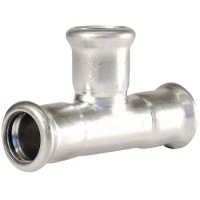 M-Press stainless steel 304 M-profile press fit equal tee. EPDM Seals, PN16 Rated.
