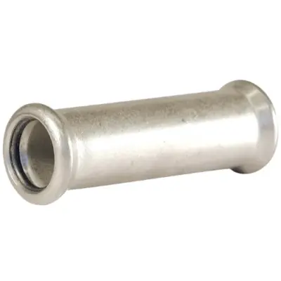 Stainless steel 304 M-profile press fit slip coupling with EPDM seals, PN16 rated and conforms to BS EN 10088-3. 40-year M-Press guarantee.