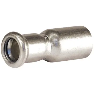 M-Press stainless steel 304 M-profile press fit x plain OD straight reducer. EPDM Seal, PN16 Rated.