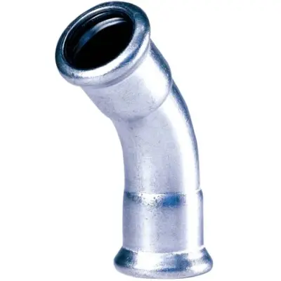M-Press M-profile press fit carbon steel 45 degree bend with EPDM seals, PN16 rated.