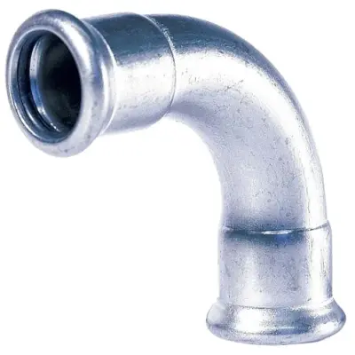 M-Press M-profile press fit carbon steel 90 degree bend with EPDM seals, PN16 rated.
