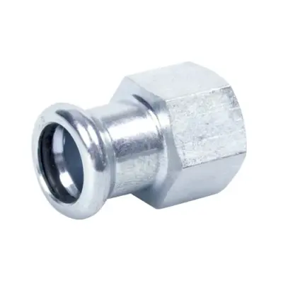 M-Press M-profile press fit x female BSP threaded carbon steel straight adapter with EPDM seal, PN16 rated.