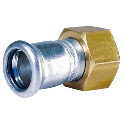 M-Press M-profile press fit x female BSP threaded carbon steel straight tap connector with EPDM seal, PN16 rated.
