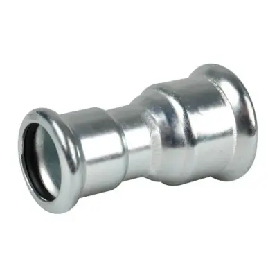 M-Press M-profile press fit carbon steel straight reducing coupling with EPDM seals, PN16 rated.