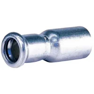 M-Press M-profile press fit x plain OD straight reducer in carbon steel with EPDM seal, PN16 rated.