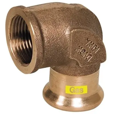 M-Press copper gas M-profile press fit x BSP female threaded 90 degree elbow. PN5 rated, HNBR seals and DVGW approved.
