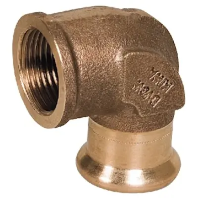 M-Press copper industry M-profile press fit x BSP female threaded 90 degree elbow. PN16 rated, FKM seal.