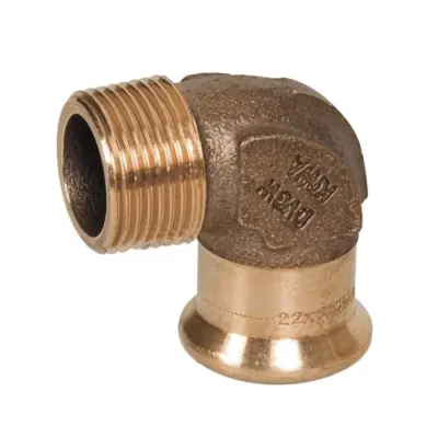 M-Press copper M-profile press fit x BSP male threaded 90 degree elbow. EPDM Seal, PN16 rated, WRAS Approved.