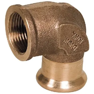 M-Press copper steam M-profile press fit x BSP female threaded 90 degree elbow. PN7 Rated, FEPM Aflas seals.