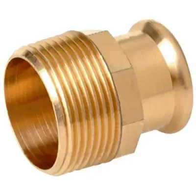 M-Press copper industry M-profile press fit x BSP male threaded straight adapter. PN16 rated, FKM seal.