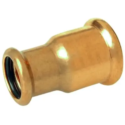 M-Press copper industry M-profile press fit straight reducing coupling. PN16 rated, FKM seals.